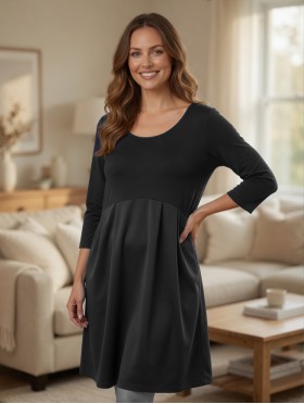 Long Sleeved Pleated Waist Fashion Dress